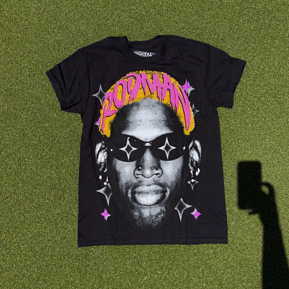 Dennis Rodman Graphic Tee Black Short Sleeve Basketball Streetwear Shirt Mens S